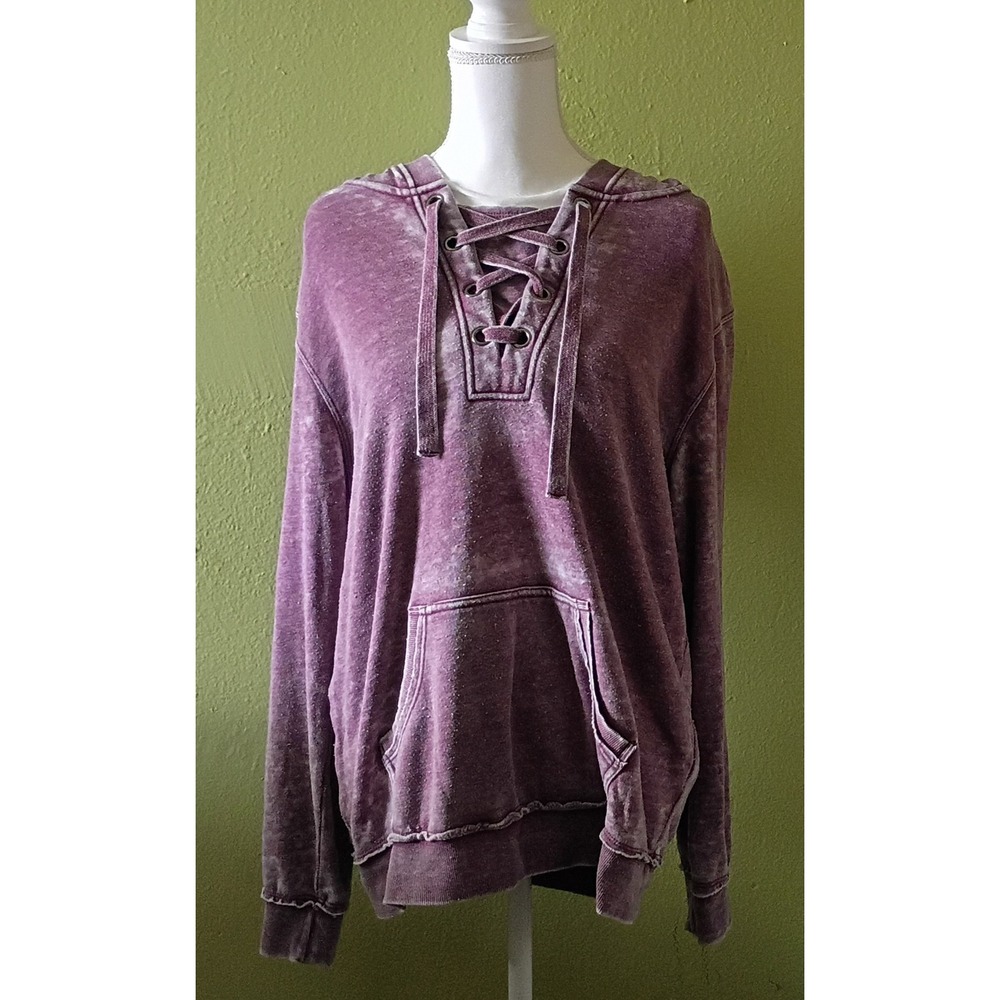 Boho Grunge Burnt Distressed Collegiate Hoodie Sweatshirt Womens L Large